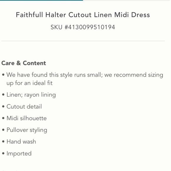 100% Linen Anthropologie NWT Faithfull Halter Cutout Linen MIDI Dress 10. - Picture 6 of 12